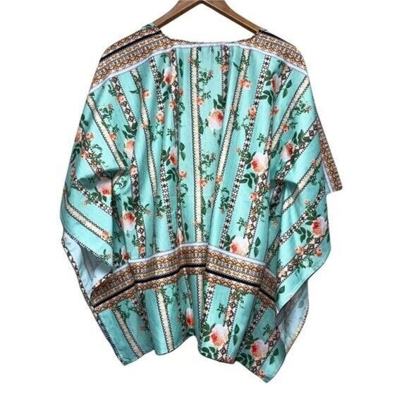 CBR Green Short Aztec Floral RoseKimono Wrap Women's Size Large - Picture 2 of 5